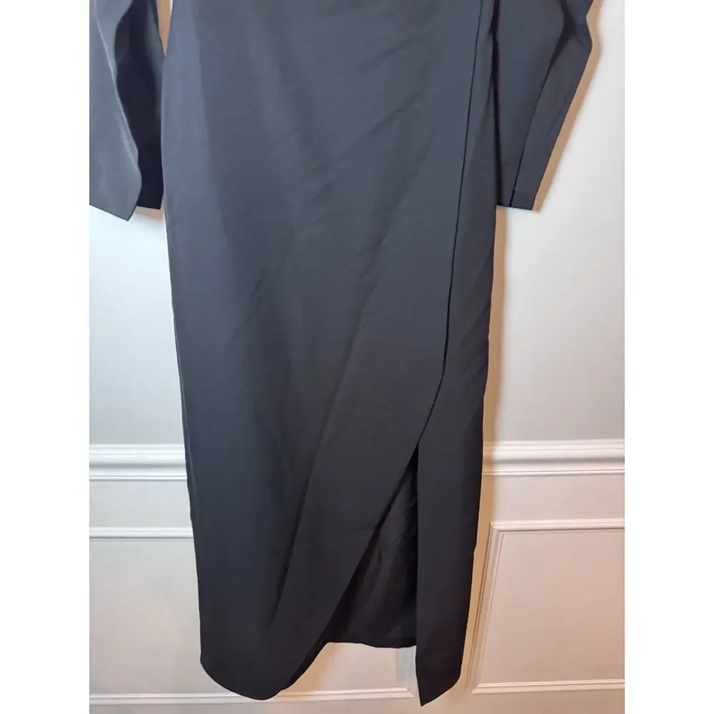 Kay Unger Black Midi Dress Split Sleeve Slit On Leg Sz 4 NEW